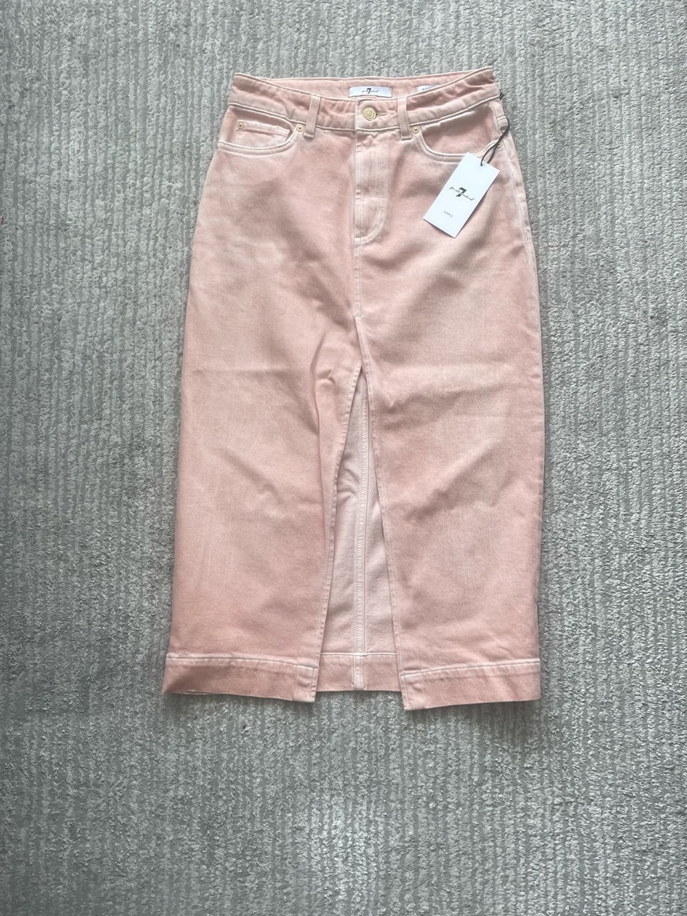 7 For All Mankind Blush Pink Denim Skirt with Branded Button